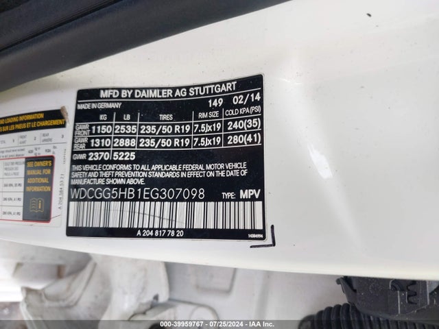 WDCGG5HB1EG307098 Mercedes-Benz GLK 350