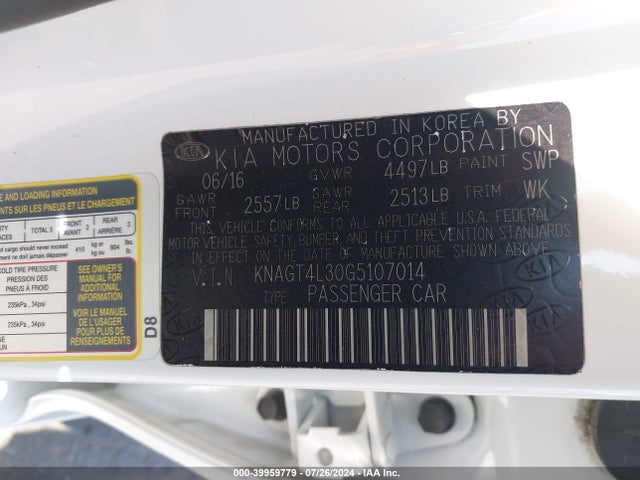 KIA Optima Lx 2016 KNAGT4L30G5107014 Image 9