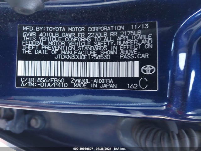 Toyota Prius Five/four/three/two 2014 JTDKN3DU0E1758530 Image 9