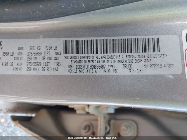 1C6SRFJT0KN636487 RAM 1500 Laramie  4x4 5'7 Box