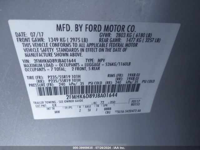 2FMHK6D89JBA01644 Ford Flex Limited