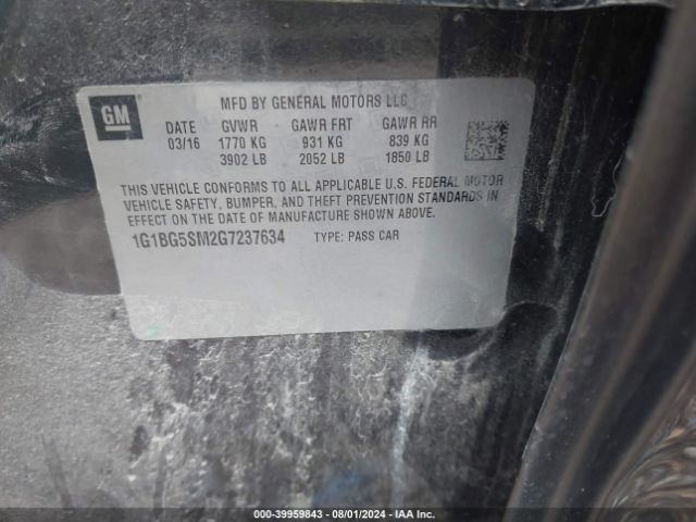 1G1BG5SM2G7237634 Chevrolet Cruze Premier Auto