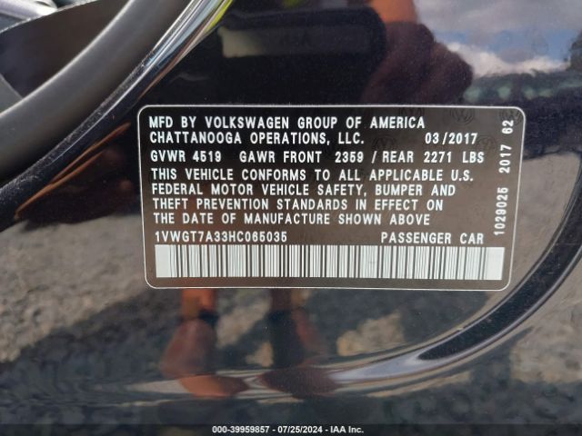 1VWGT7A33HC065035 Volkswagen Passat 1.8t Se