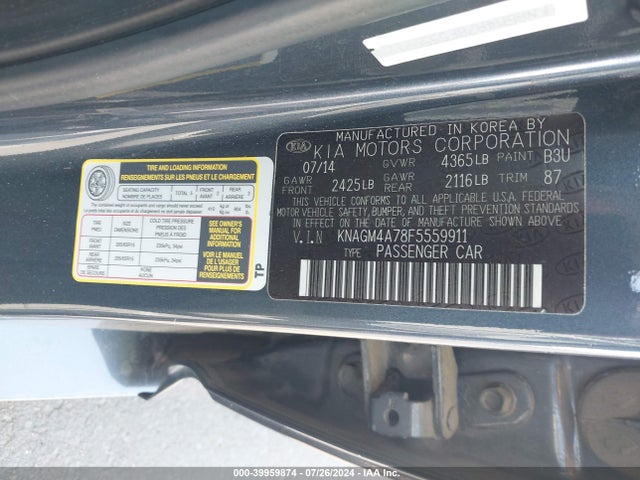 KIA Optima Lx 2015 KNAGM4A78F5559911 Image 9