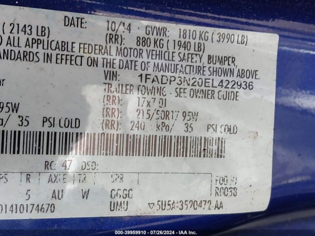 1FADP3N20EL422936 Ford Focus Titanium
