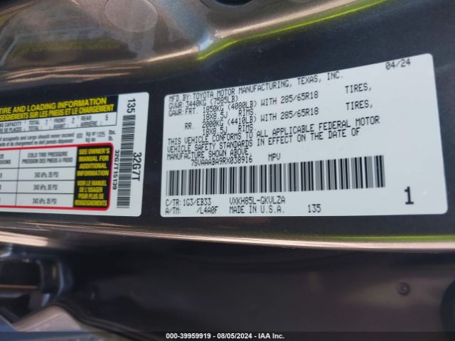 7SVAAABA9RX038916 Toyota Sequoia Trd Pro