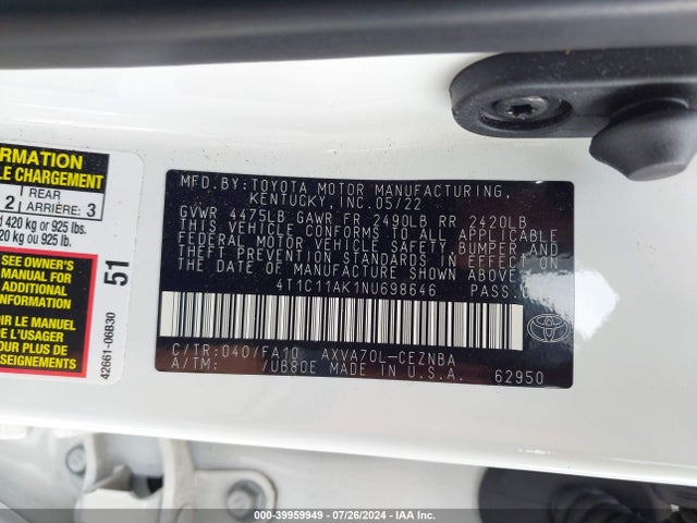 Toyota CAMRY LE 2022 4T1C11AK1NU698646 Image 9