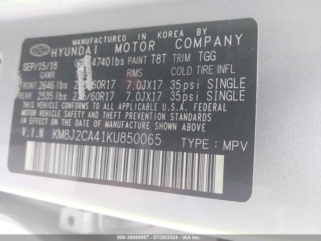 Hyundai TUCSON SE 2019 KM8J2CA41KU850065 Image 9