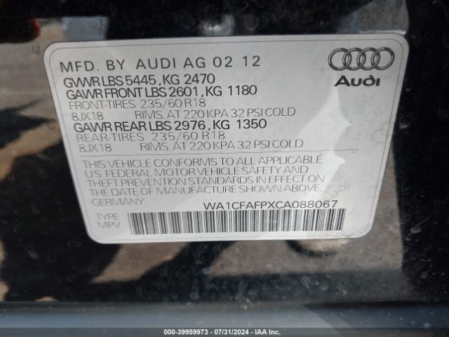 2012 AUDI Q5 WA1CFAFPXCA088067 Photo 8