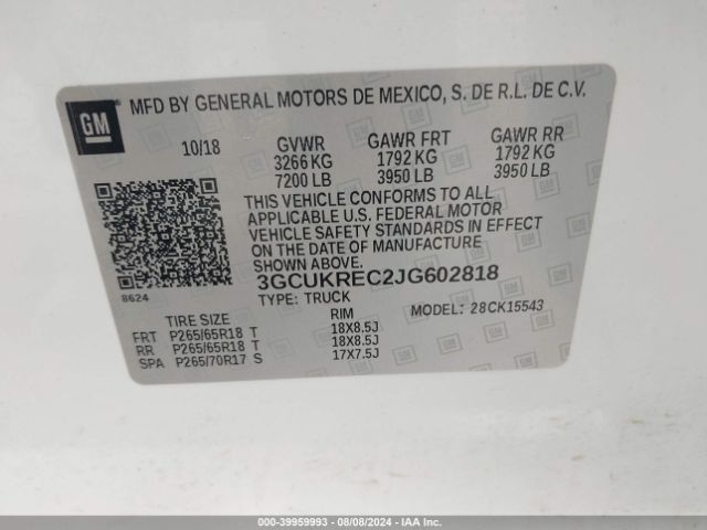3GCUKREC2JG602818 Chevrolet Silverado 1500 1lt/2lt