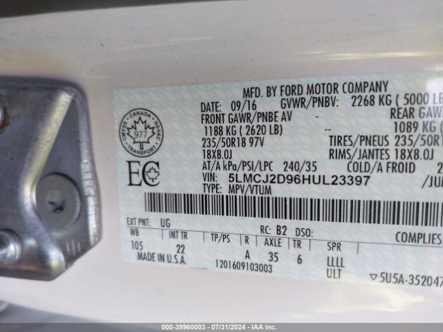 5LMCJ2D96HUL23397 Lincoln MKC SELECT