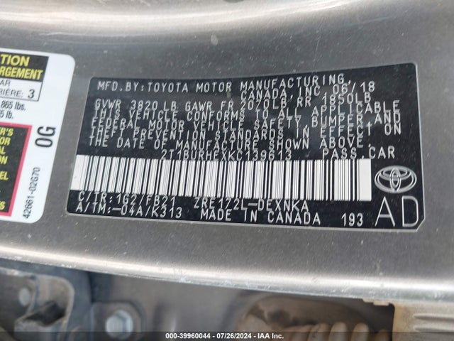 Toyota COROLLA LE 2019 2T1BURHEXKC139613 Image 9