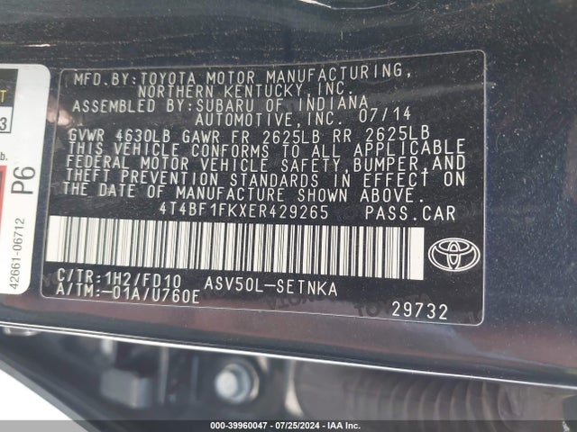 Toyota CAMRY LE 2014 4T4BF1FKXER429265 Image 9
