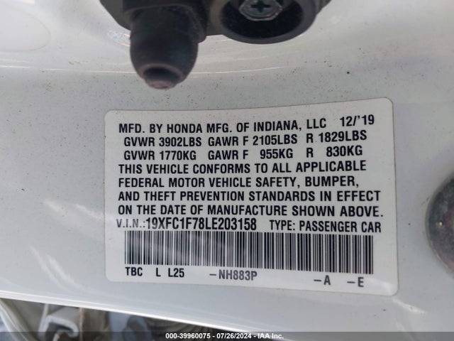Honda Civic Ex-l 2020 19XFC1F78LE203158 Image 9