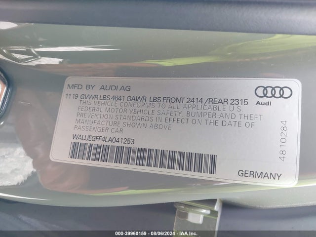 WAUJEGFF4LA041253 Audi A3 Premium Plus 45 Tfsi S Line Quattro S Tronic