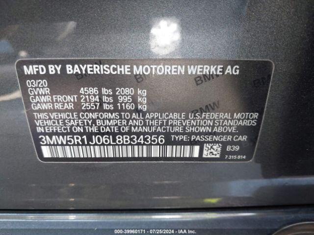 3MW5R1J06L8B34356 BMW 330I