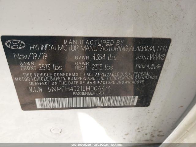 5NPEH4J21LH006726 Hyundai Sonata Limited