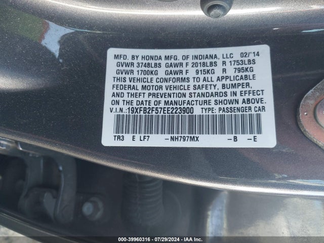 Honda Civic Lx 2014 19XFB2F57EE223900 Image 9