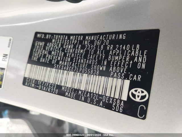 Toyota COROLLA SE 2020 5YFS4RCE7LP055838 Image 9