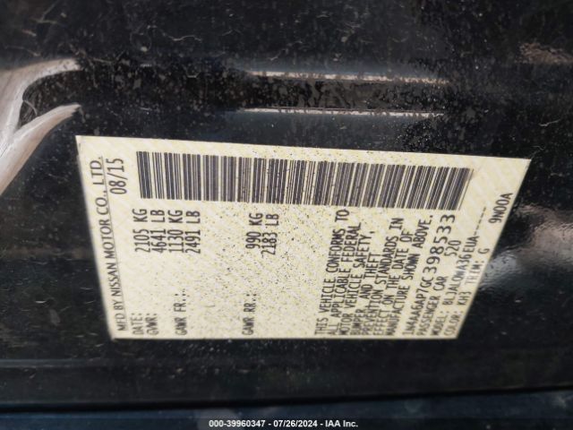 1N4AA6AP7GC398533 Nissan Maxima 3.5 Platinum/3.5 S/3.5 Sl/3.5 Sr/3.5 Sv