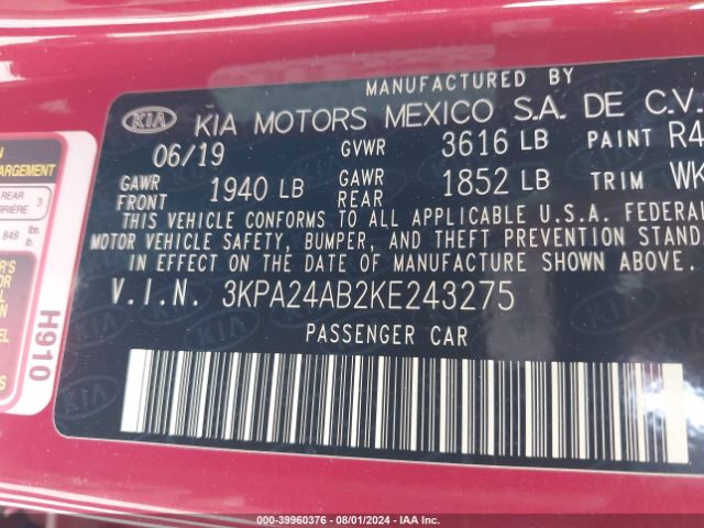 3KPA24AB2KE243275 KIA RIO S
