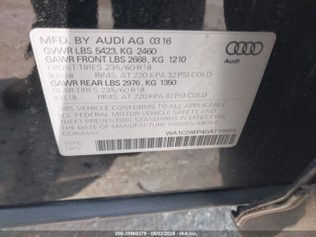 WA1C2AFP4GA116656 Audi Q5 2.0t Premium