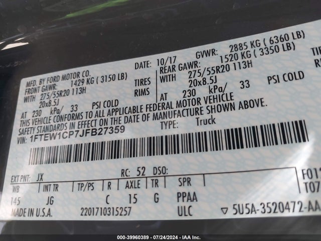Ford F-150 Xl 2018 1FTEW1CP7JFB27359 Image 9