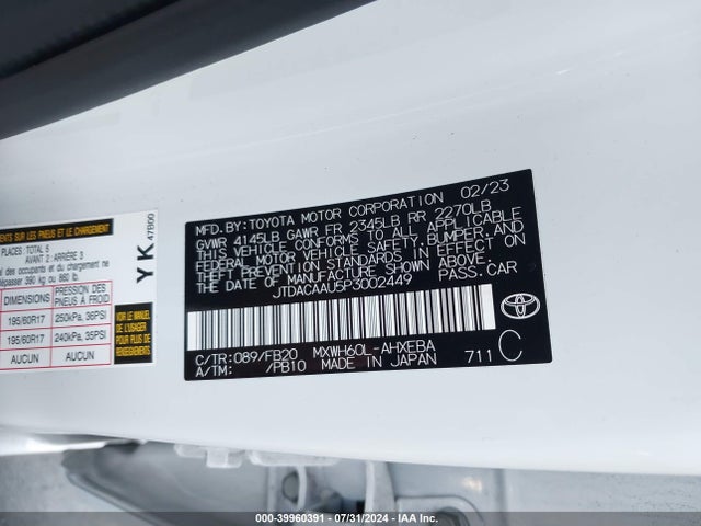 Toyota Prius Le 2023 JTDACAAU5P3002449 Image 9