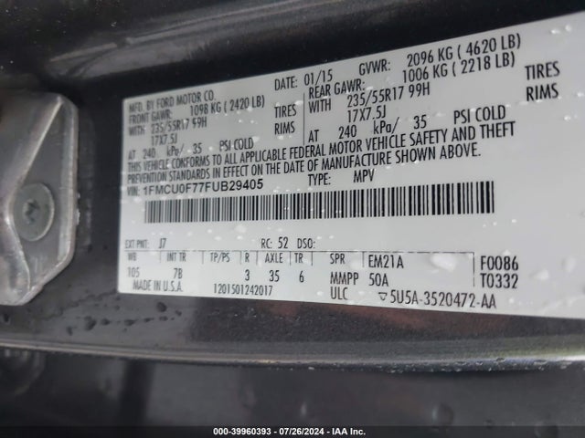 Ford ESCAPE S 2015 1FMCU0F77FUB29405 Image 9