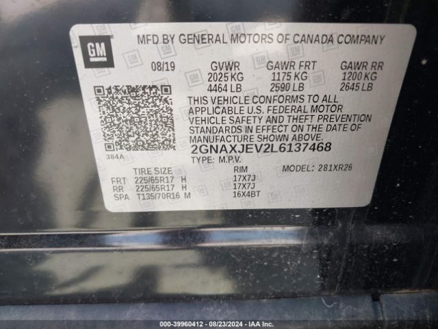 2020 CHEVROLET EQUINOX 2GNAXJEV2L6137468 Photo 8