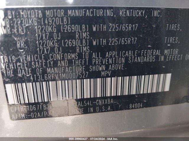 Toyota RAV4 LE 2021 4T3L6RFV1MU007527 Image 9