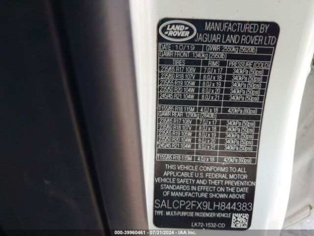 SALCP2FX9LH844383 Land Rover Discovery Sport Se