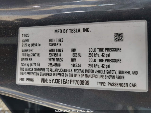 2023 TESLA MODEL 3 5YJ3E1EA1PF700899 Photo 8