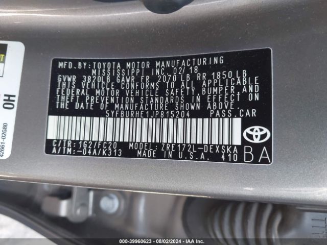 5YFBURHE1JP815204 Toyota Corolla L/le/se/xle/xse