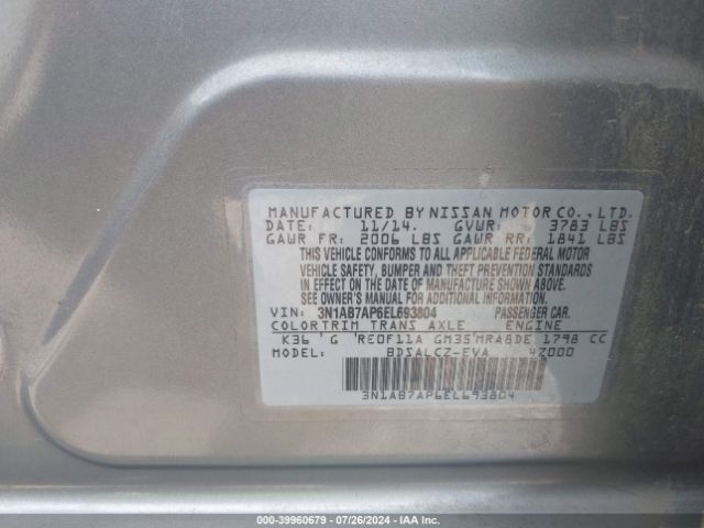 3N1AB7AP6EL693804 Nissan SENTRA S