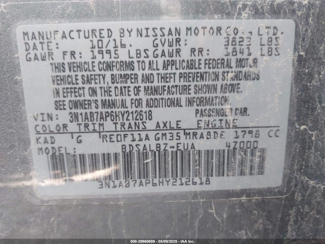 3N1AB7AP6HY212618 Nissan SENTRA S
