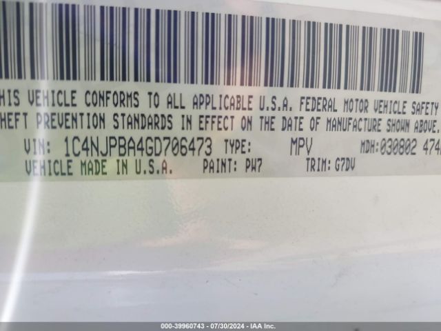 1C4NJPBA4GD706473 Jeep Patriot Sport Se