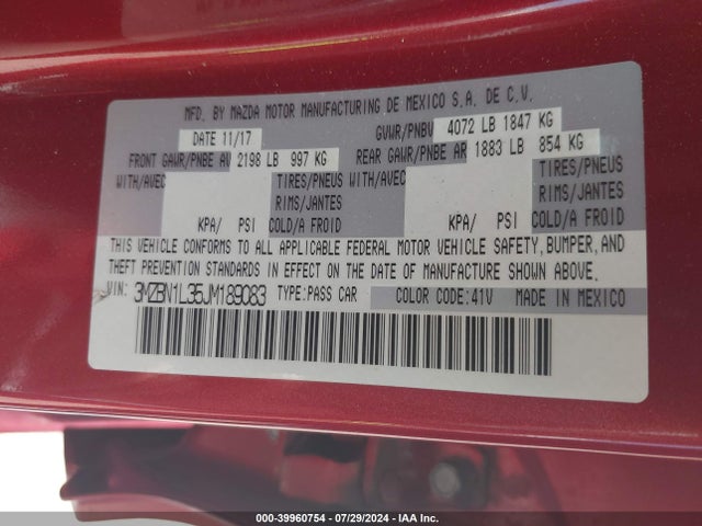 3MZBN1L35JM189083 Mazda Mazda3 Touring
