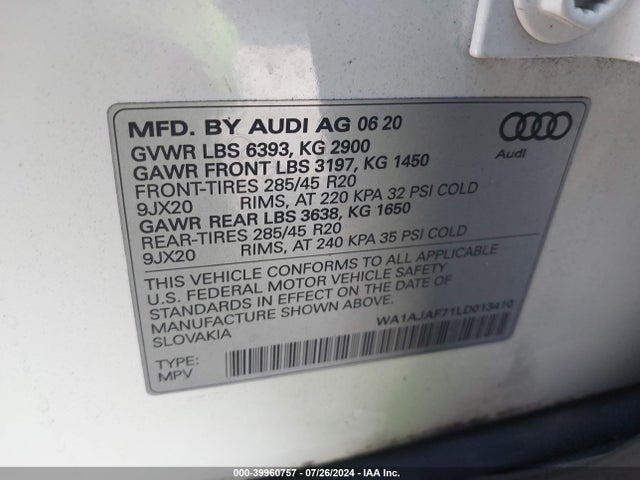 WA1AJAF71LD013410 Audi Q7 Premium 45 Tfsi Quattro Tiptronic