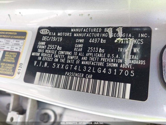 KIA Optima Lx 2020 5XXGT4L32LG431705 Image 9