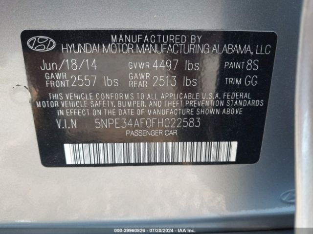 5NPE34AF0FH022583 Hyundai Sonata Limited