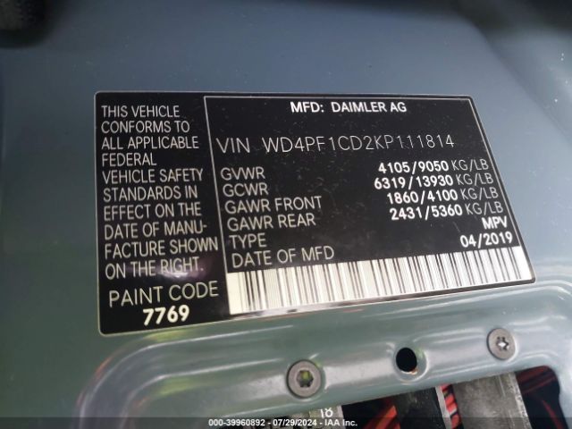 WD4PF1CD2KP111814 Mercedes-Benz Sprinter 2500 High Roof V6