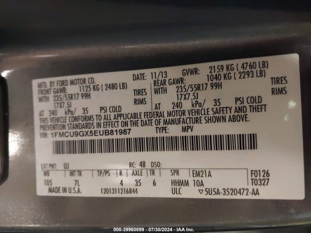 Ford ESCAPE SE 2014 1FMCU9GX5EUB81987 Image 9