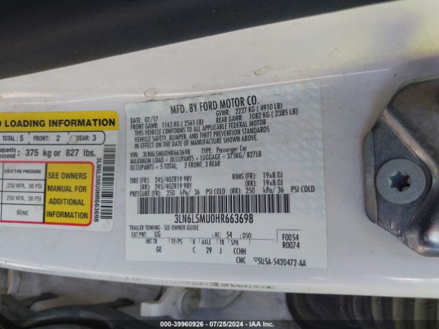 3LN6L5MU0HR663698 Lincoln Mkz Hybrid Reserve