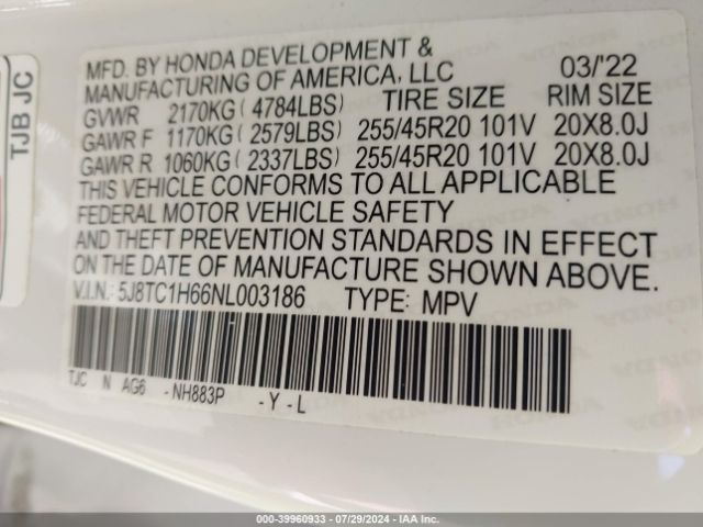 5J8TC1H66NL003186 Acura Rdx A-spec Package
