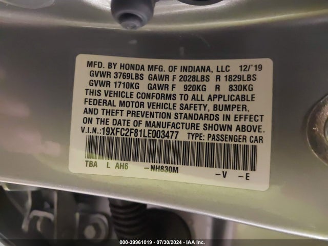 19XFC2F81LE003477 Honda Civic Sport