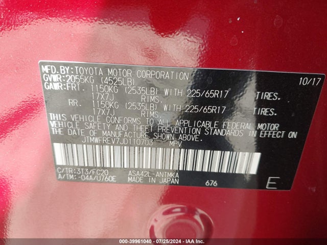 Toyota Rav4 Xle 2018 JTMWFREV7JD110703 Image 9