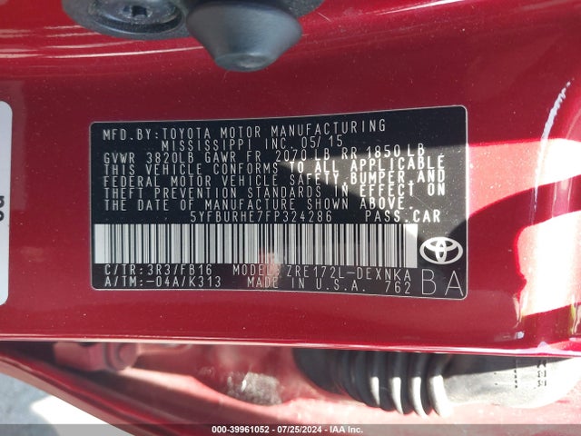 Toyota Corolla Le Plus 2015 5YFBURHE7FP324286 Image 9