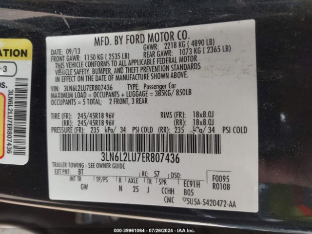 3LN6L2LU7ER807436 Lincoln MKZ HYBRID