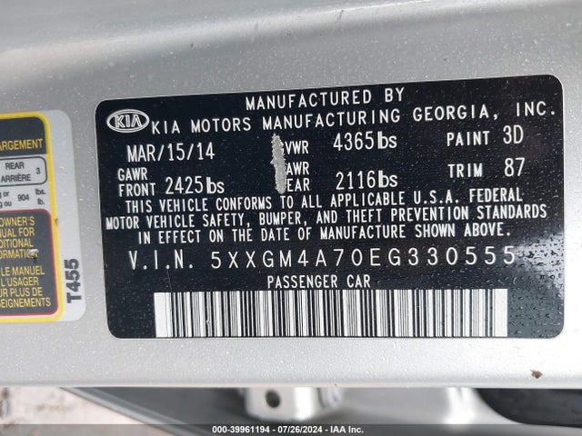KIA Optima Lx 2014 5XXGM4A70EG330555 Image 9